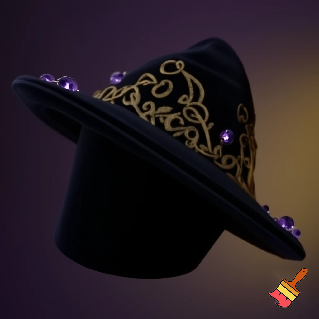  Black witches hat velvet special delicate purple and gold
