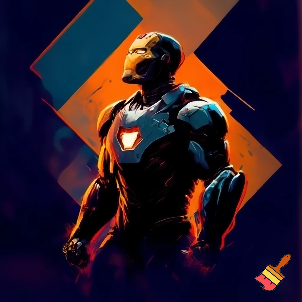 contrast artpiec with a old happy iron man