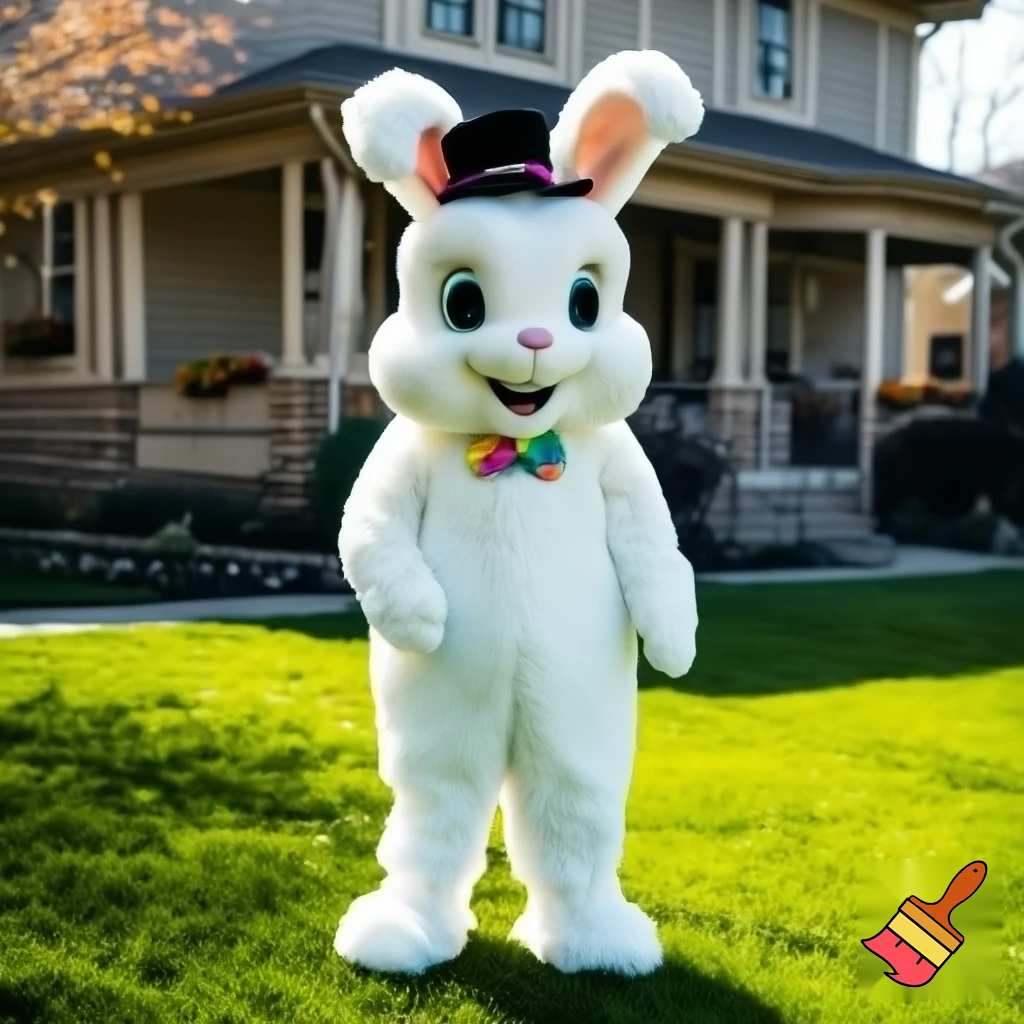Easter bunny mascot costume top hat house