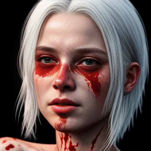 Young white-haired woman in a bloodbath