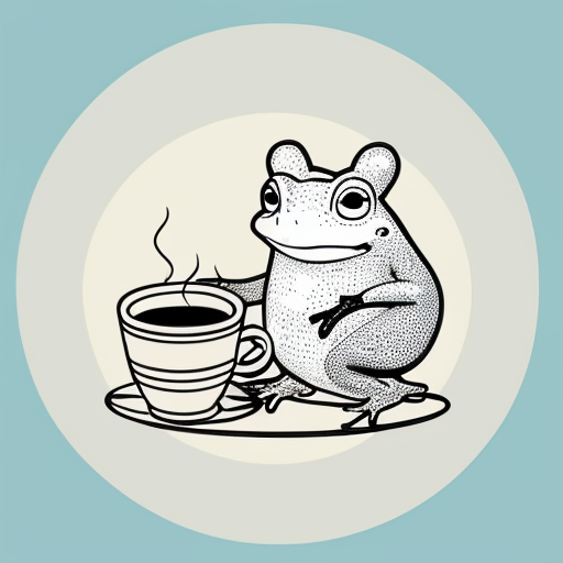 A hillarious, funny boho toad with some hippie colored coffee cups. Psychedelic decorated background.