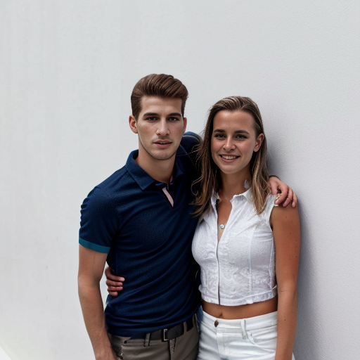 Goretzka and Vanessa at the standing on the white wall 