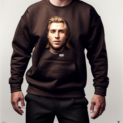 a cool guy with brown heir as a short mullet and a red sweatshirt and black long pants