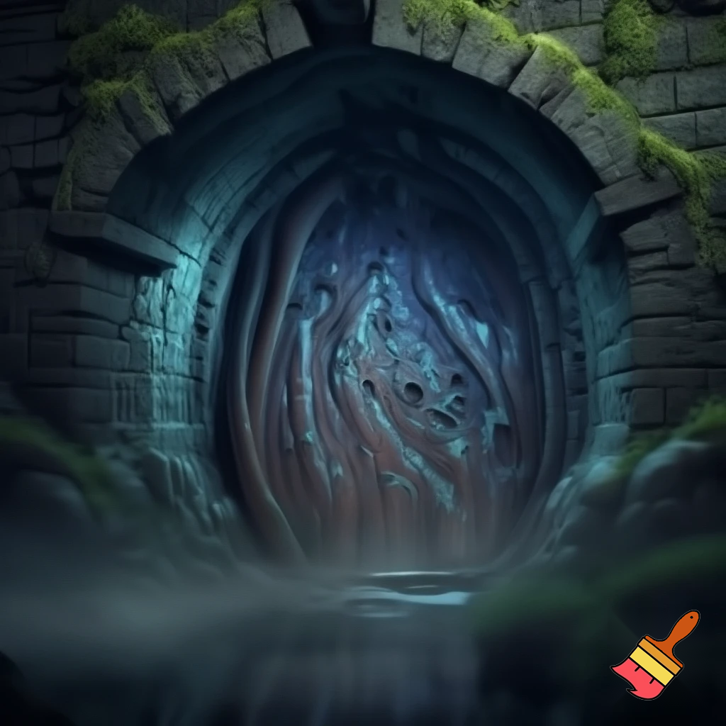 Strange looking door under a bridge