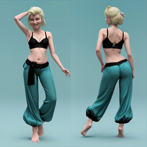 90's disney's 2d aladdin style comic black background and panels of 
panel 1 platinum-blonde haired princess rosalina with aqua color harem pants and aqua color bra and aqua color curved slippers with aqua color wrapped around her arms and shoulders with both hand palms place together and hiding the bottom of her mouth. 
panel 2 she danced with aqua color harem pants and aqua color bra and aqua color curved slippers with aqua color wrapped around her arms and shoulders and raising legs and bounced up and down her belly and shook her hips left and right. 
panel 3 as platinum-blonde haired princess rosalina with aqua color harem pants and aqua color bra and aqua color curved slippers with aqua color wrapped around her arms and shoulders spreading her arms, happily revealing her face to the viewer and giving a smile as she turns around shook her butt left and right. 
Panel 4 as platinum-blonde haired princess rosalina with aqua color harem pants and aqua color bra and aqua color curved slippers with aqua color wrapped around her arms and shoulders started to fading away , except her belly, which is bouncing around. Panel 5 then the ball transforms into the fading in belly of brunette haired color pauline with dark red harem pants and dark red bra and black curved slippers with dark red veil wrapped around her arms and shoulders with her swaying her hips. 
Panel 6 brunette haired color pauline with dark red harem pants and dark red bra and black curved slippers with dark red veil