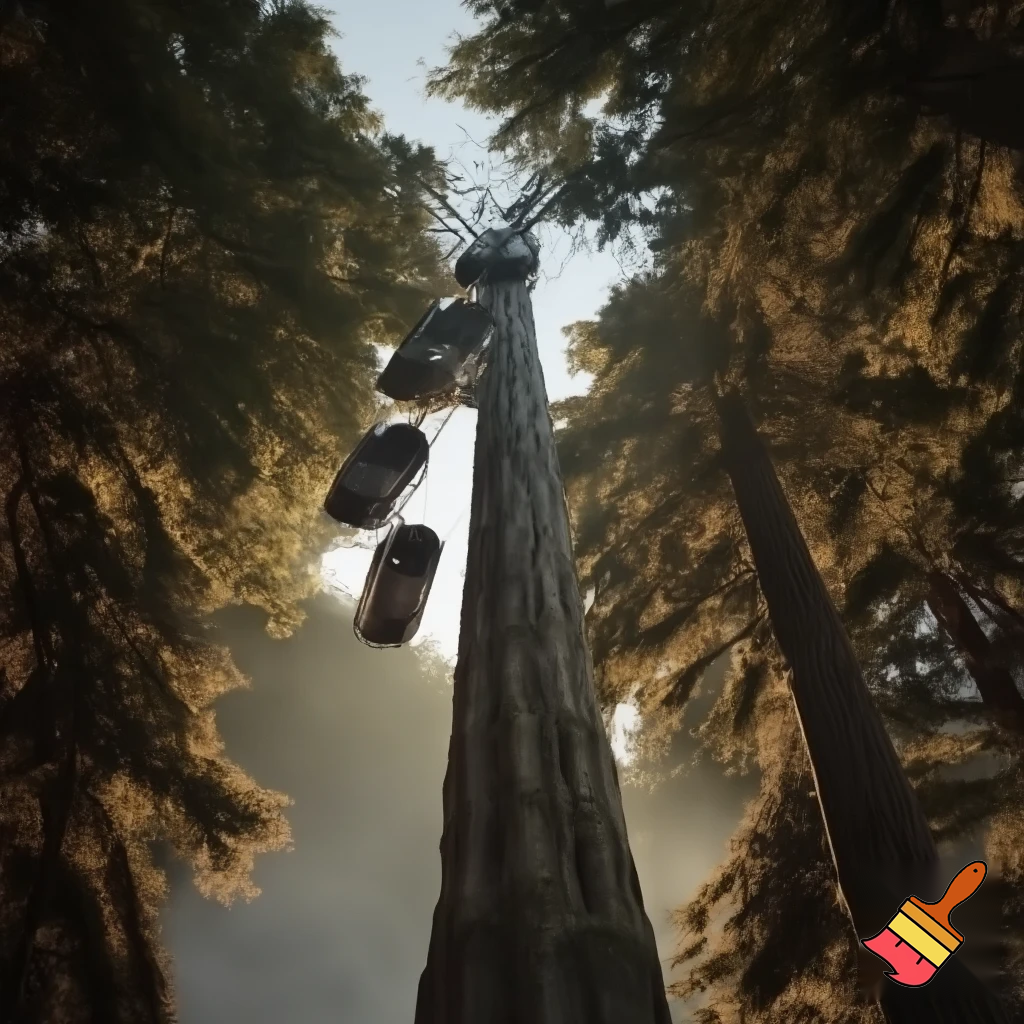 Make a realistic drop tower theme park ride inspired by the California redwood trees. With a restraint and goes up and down
