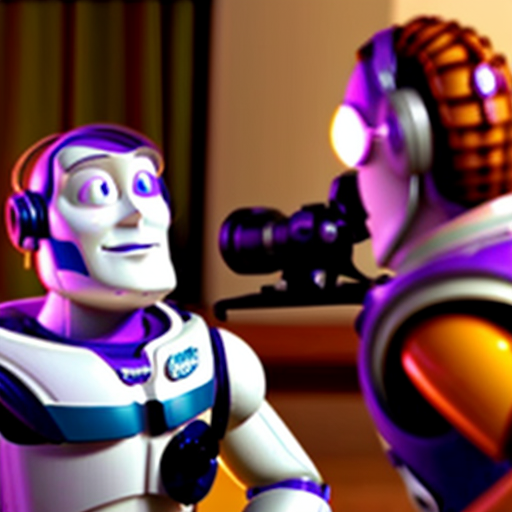 Buzz lightyear recording woody with a massive camera