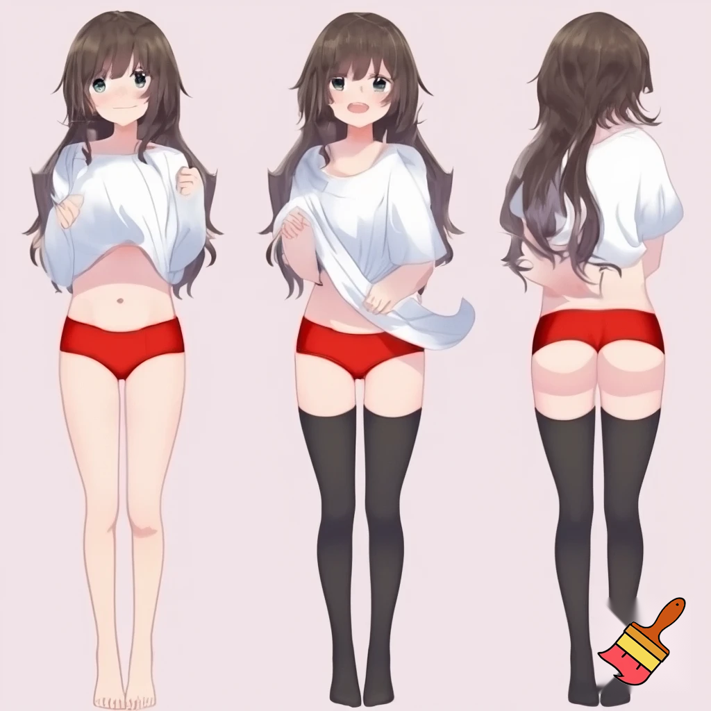 Anime girl 20 years old so cool and cute with red underwear clothes is dressing very short shirt and thigh high socks is standing in cool pose and her body and ass and wait so cool make it so anime and make