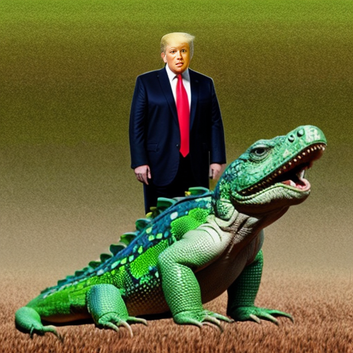 Donald Trump as a reptilian hybrid harvesting humans