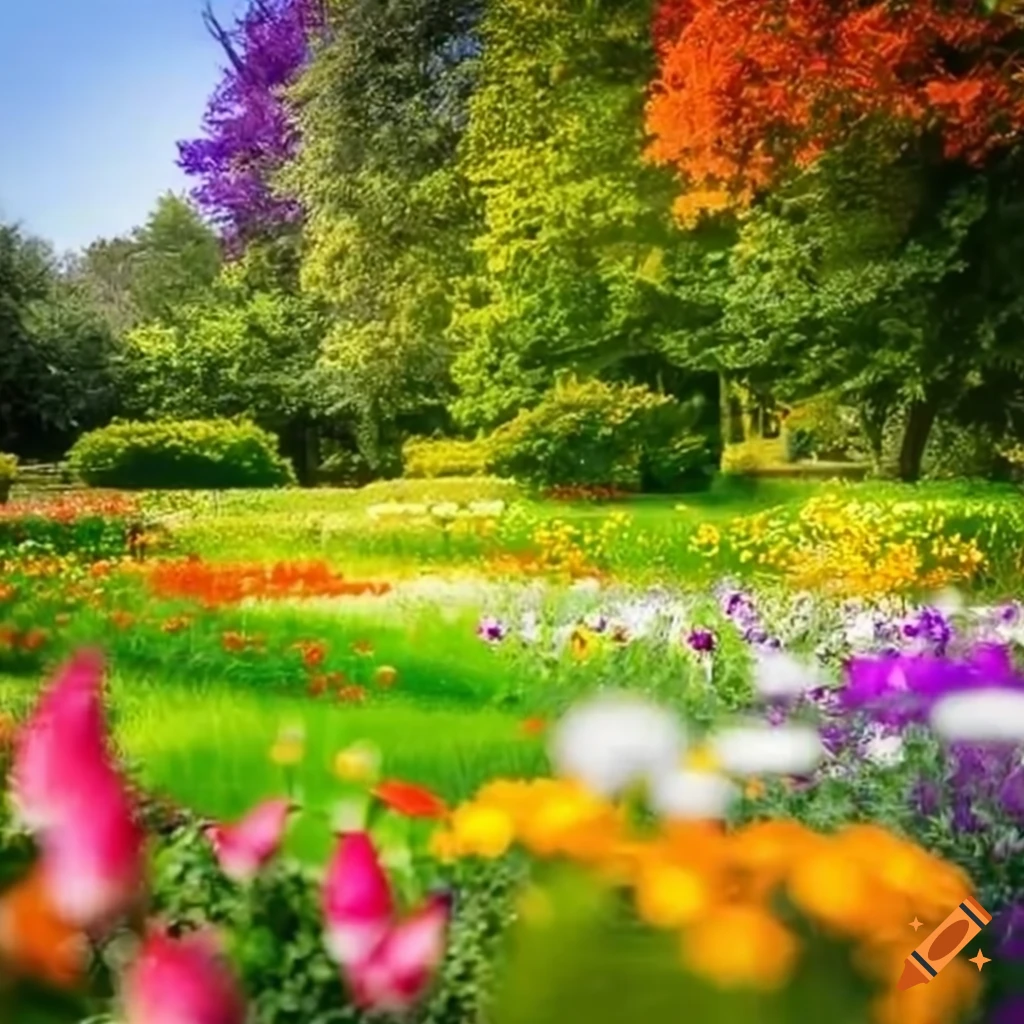 a blooming garden scenery with vibrant flowers in the sunlight