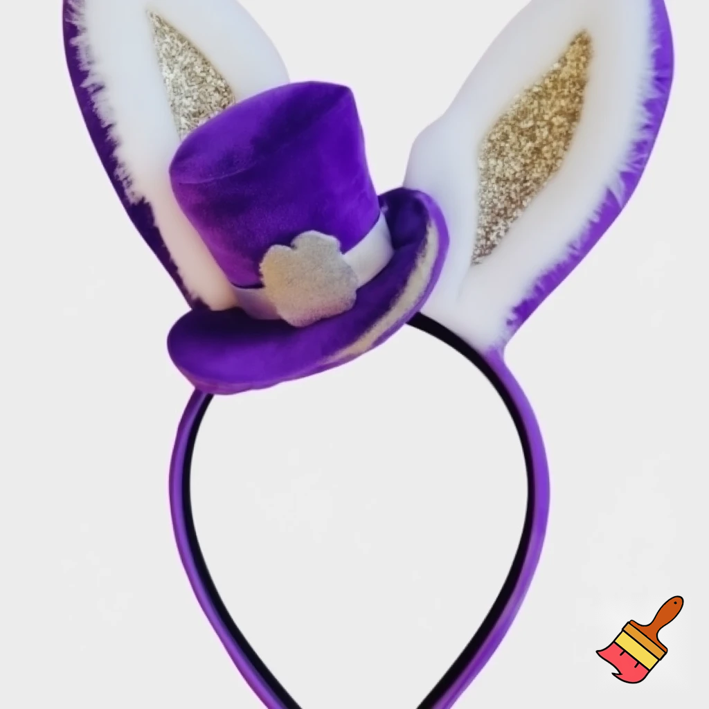 Special top hat headband Easter headband with rabbit, ears, purple and white purple and white with glitter velvet golden purple and white with glitter silver