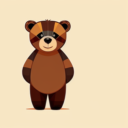 Cartoon bear; bold,, 2D, and thick-lined cartoon style characterized by simplistic, geometric character designs