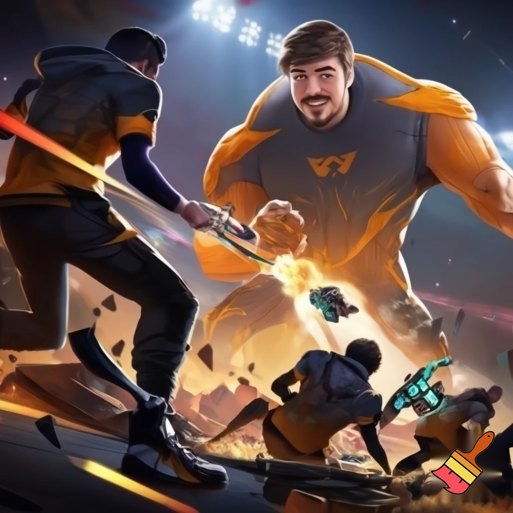 esports team fnatic fighting off a giant mrbeast
