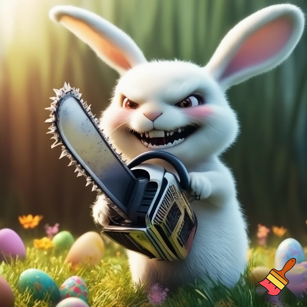 Easter bunny with a chainsaw