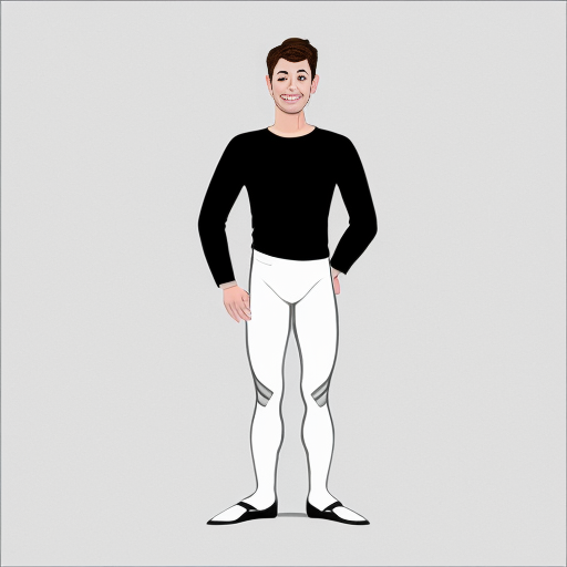 Männlicher Ballettänzer gerade stehend von vorne mit langer Leggins als minimalistische karikaturhafte Zeichnung wie mit dickem schwarzem Filzstift auf weißem Hintergrund