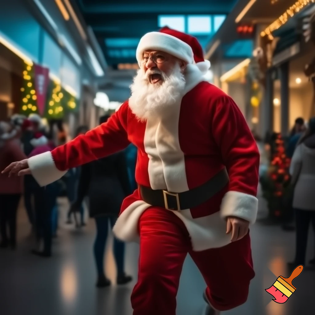 Santa Claus dancing shopping Centre walking