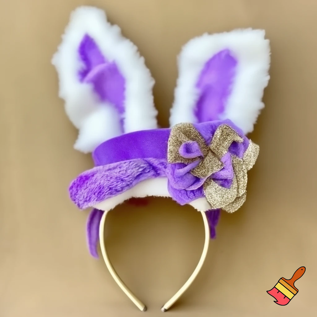 Easter bunny top hat headband, purple white with gold glitter fabric and velvet velvet gold special gold and delicate velvet and delicate and precious glitter, purple and white