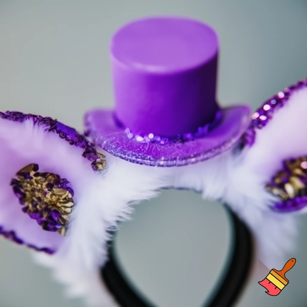 Easter bunny headband, top hat, purple and white with glitter gold purple glitter