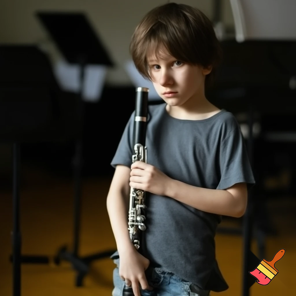 clarinet kid who is weird that lookes like a thrombone player with a small nose and brown hair