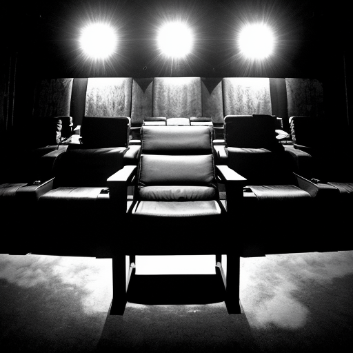 Director cinema's chair inspired in the german expressionism architecture, exagerated forms, surreal  and deformed lines. Dark tone. The chair must be a building, transformed as a building
