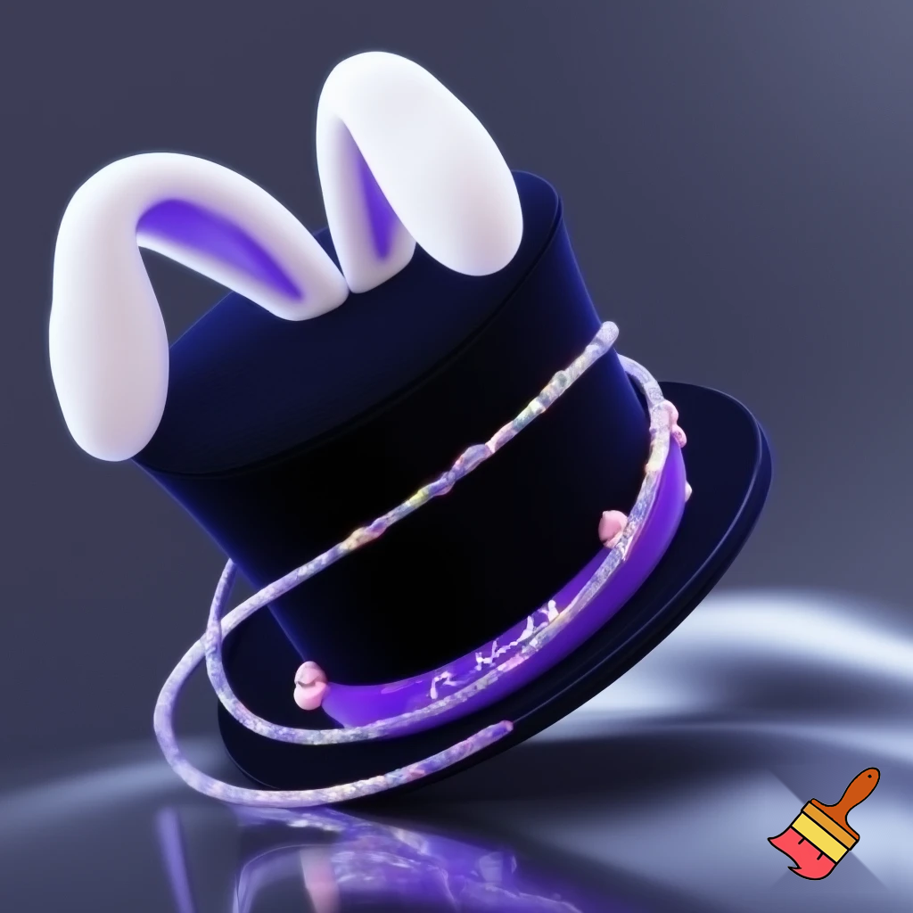 Black top hat with bunny ears velvet white and purple purple and white headband fabric and velvet glitter, purple and pink special present