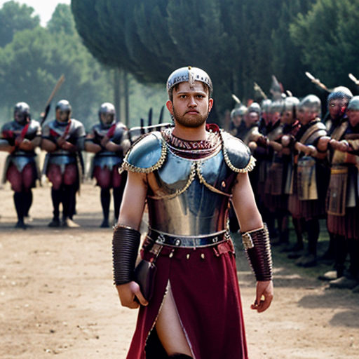 get me a roman centurion leading his troops to battle against the gauls
