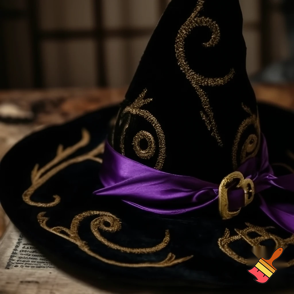 Black witches hat velvet purple and gold