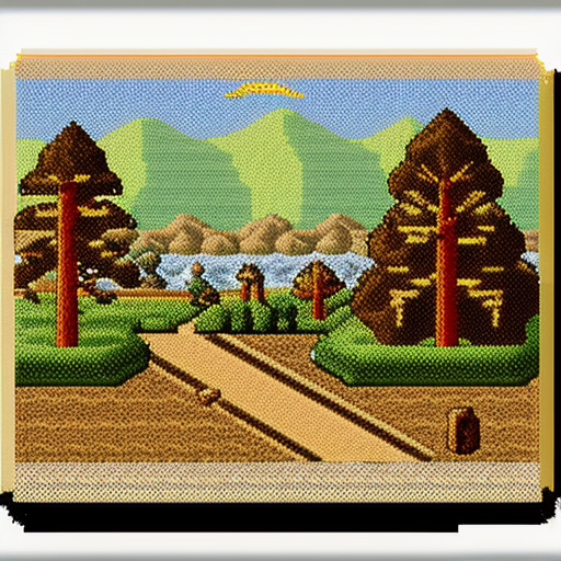 Devonian era landscapes in pixelart style 