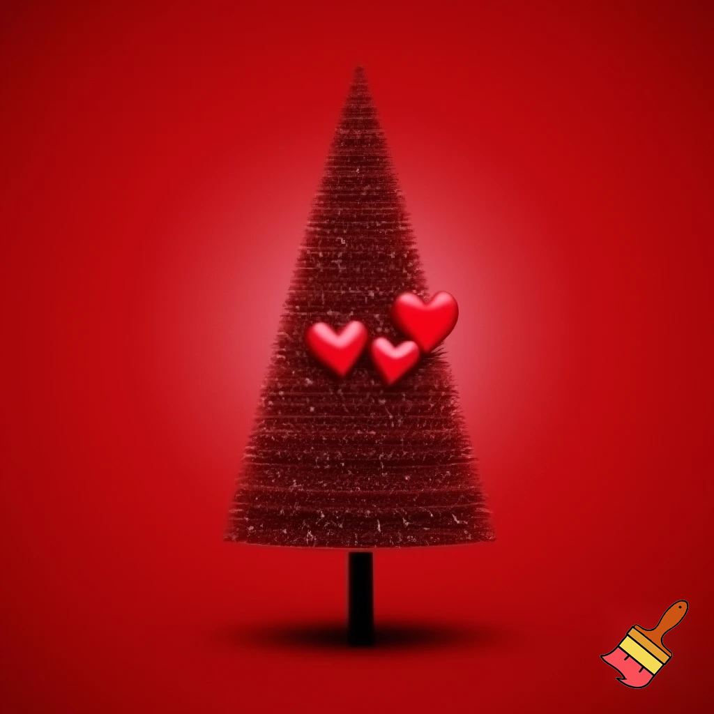 Een liefdeskoppel onherkenbaar rode achtergrond kerstboom