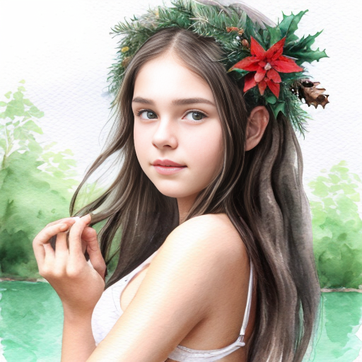 Full view portrait mystical ethereal herbs goddess a thong, herbs dryad. cute teen girl, european, white, opening, pim, spuic hari, looks at camera, camelt cute caucasian white teen girl, christmas, red dark red, night, skin at river, camelt, watercolor painting, seethrou, layin, opening, pim, show, puic hari, tples