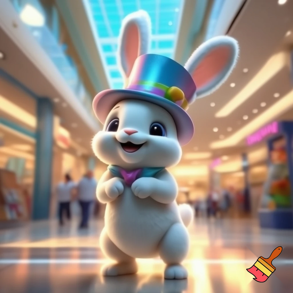 Easter bunny mascot costume top hat shopping Centre