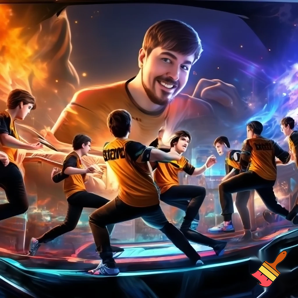 esports team fnatic fighting off a giant mrbeast

