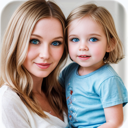 create a daughter that is 2 year with blonde hair and blue eyes and mother who is 27 years old with dirty blonde hair and blue eyes