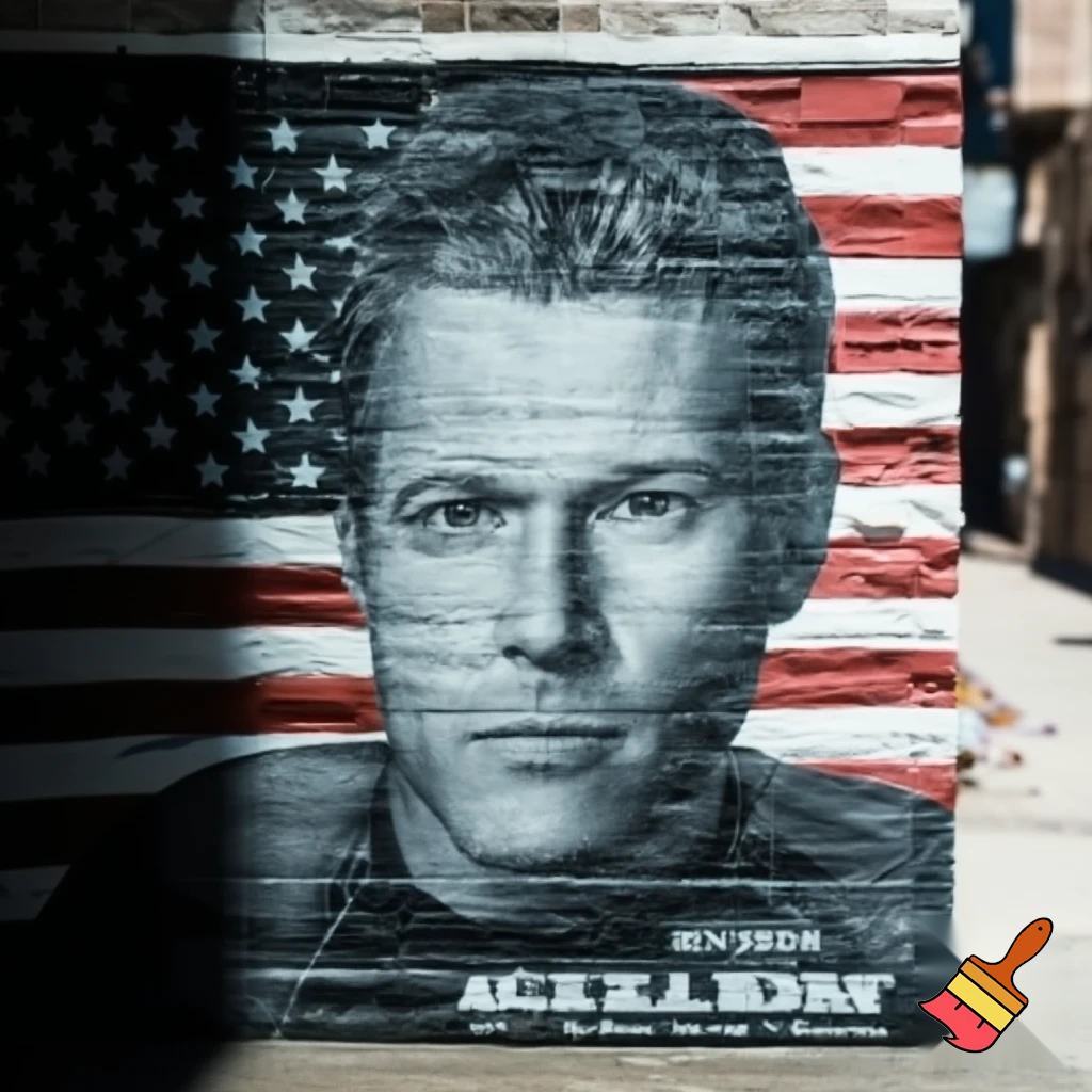 city mural of Charlie Kirk, behind him is the usa flag and underneath the portrait there is a writing that says Charlie Kirk (1993-2025) no one deserved to die his way.