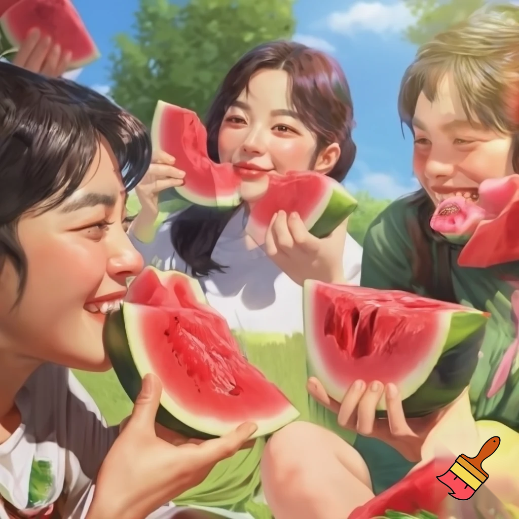 fat people eating watermelon

