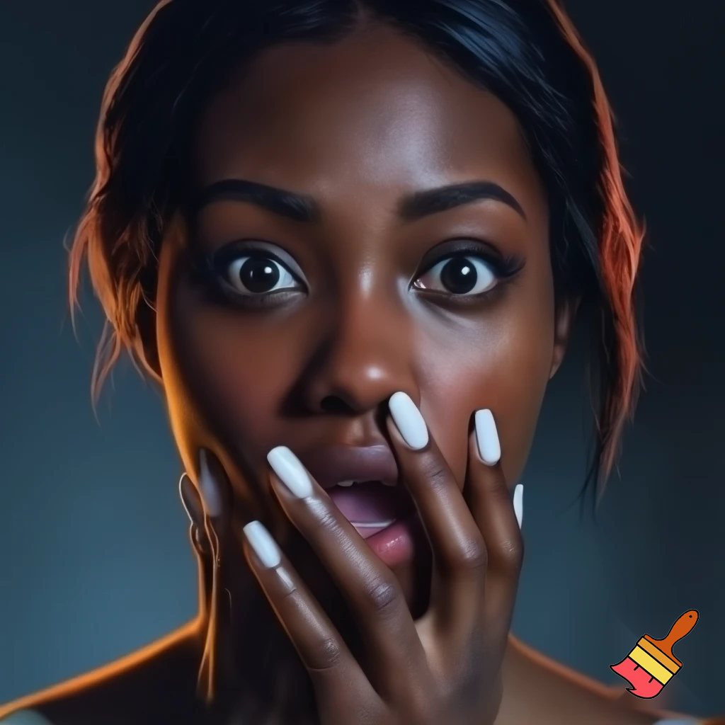 black girl shocked with white nails