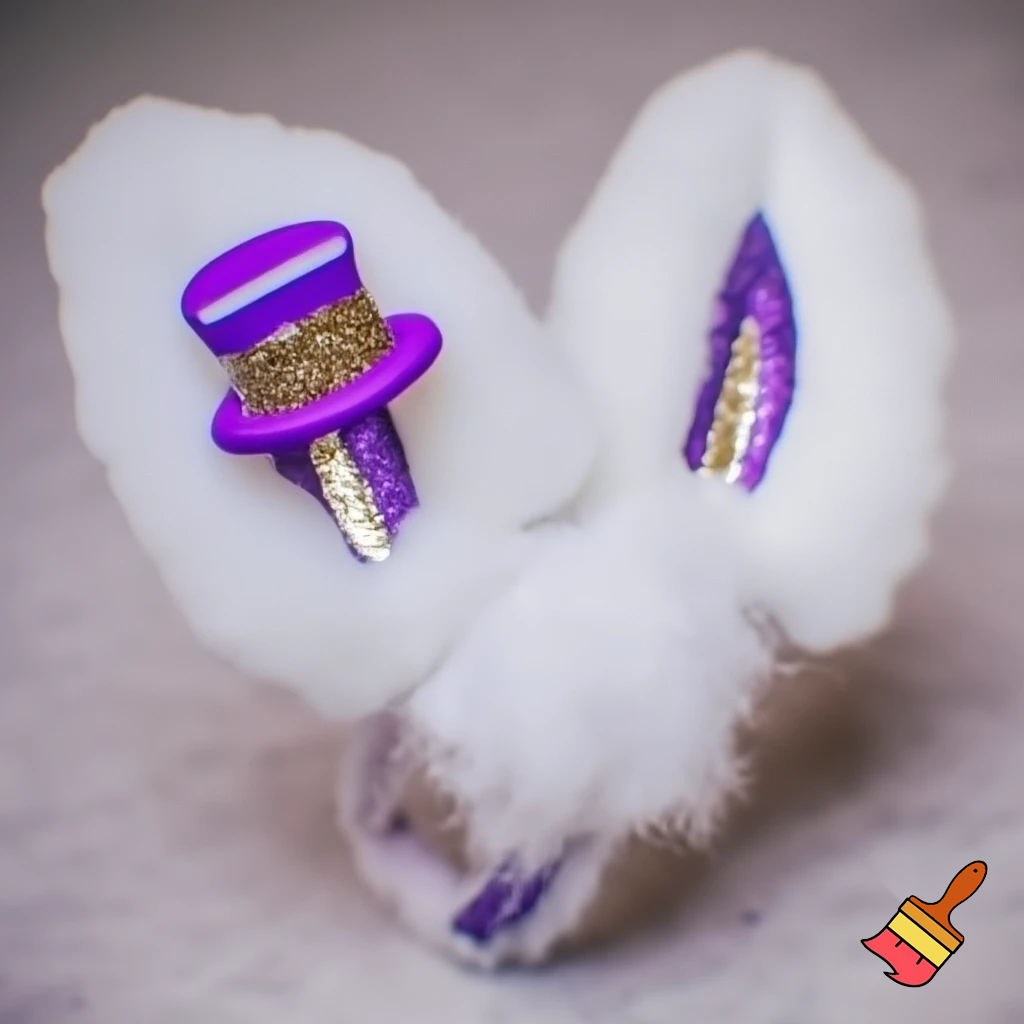 Easter bunny headband, top hat, purple and white with glitter gold purple glitter