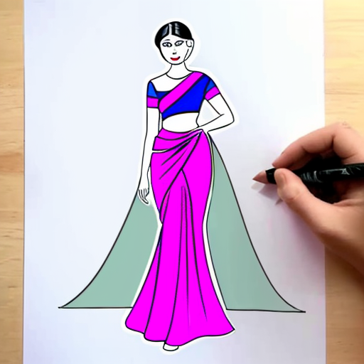 how to drow girl in sari step by step
