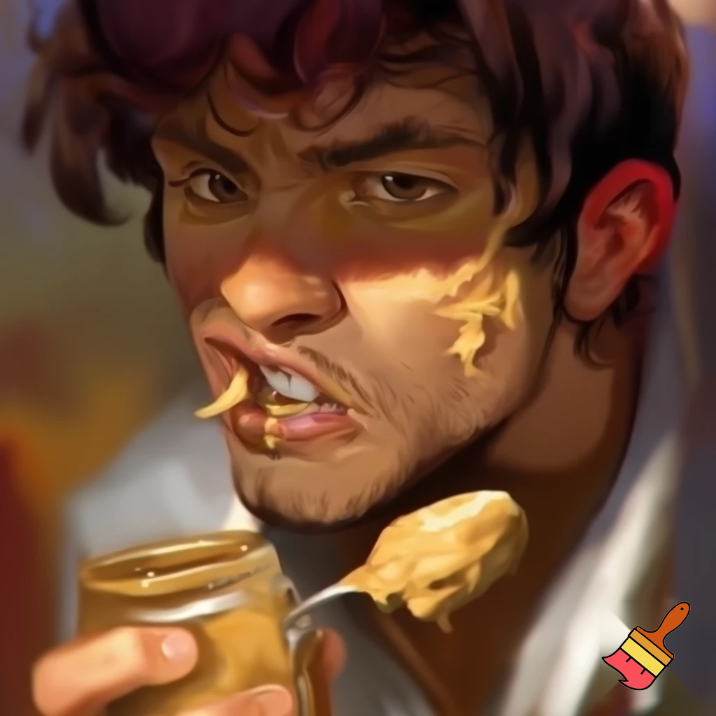 a guy eating peaunut butter