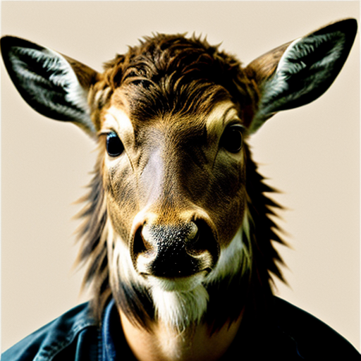picture of a mugshot deer, with scars, serious face holding a number board