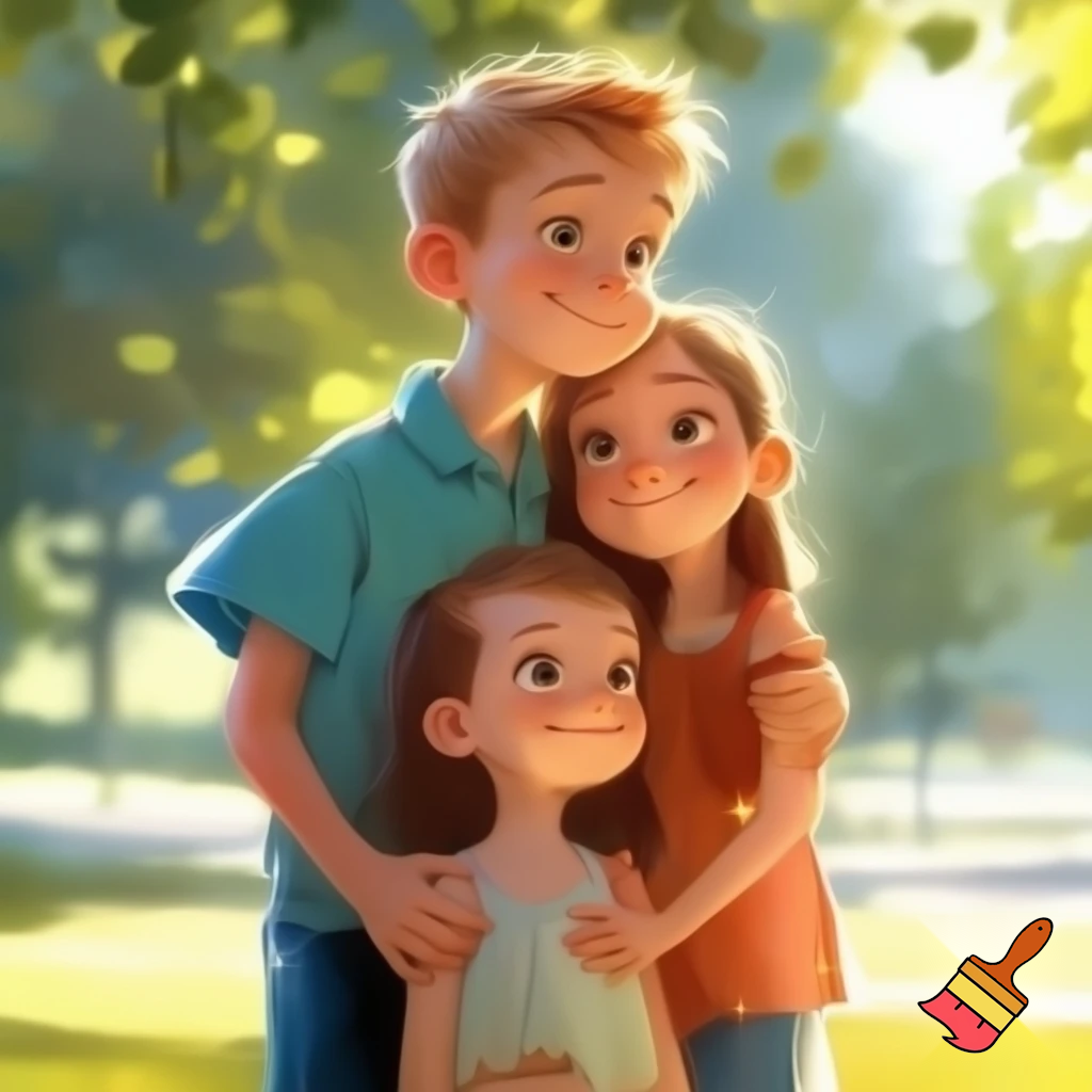 A family of four boy older 10 girl younger 5 blonde brown hair 
