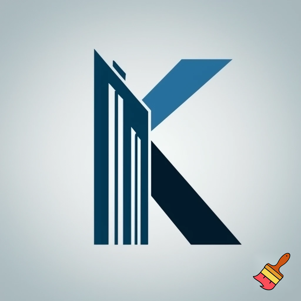 Create a minimalistic logo for condominium management company that resembles a letter "K". The vertical element of the K is a tall building and the bottom part of the K is the silloutte of a triangular house roof.