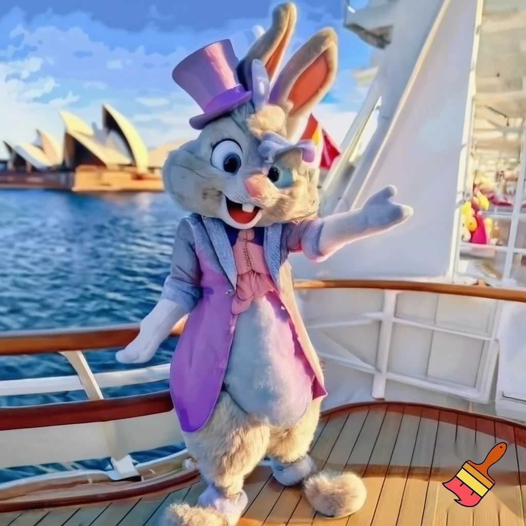 Easter bunny mascot Disneyland costume with the top hat Australia Disney cruise ship