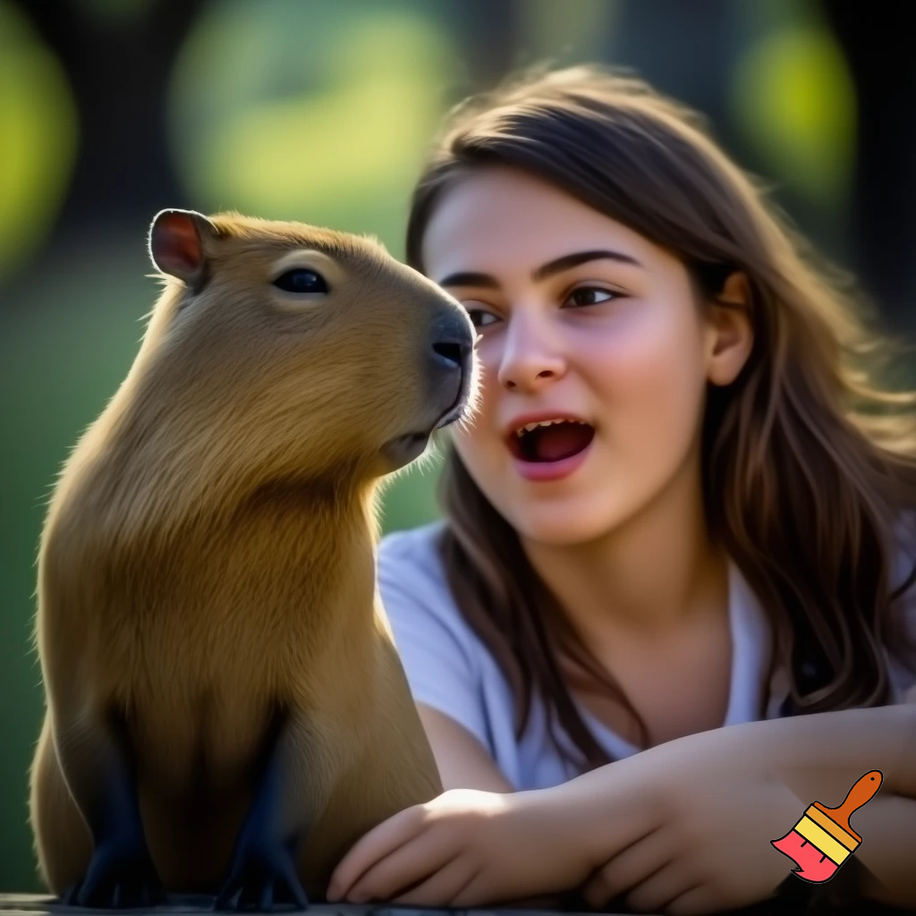 a woman opened her jaw when she see a capybara
