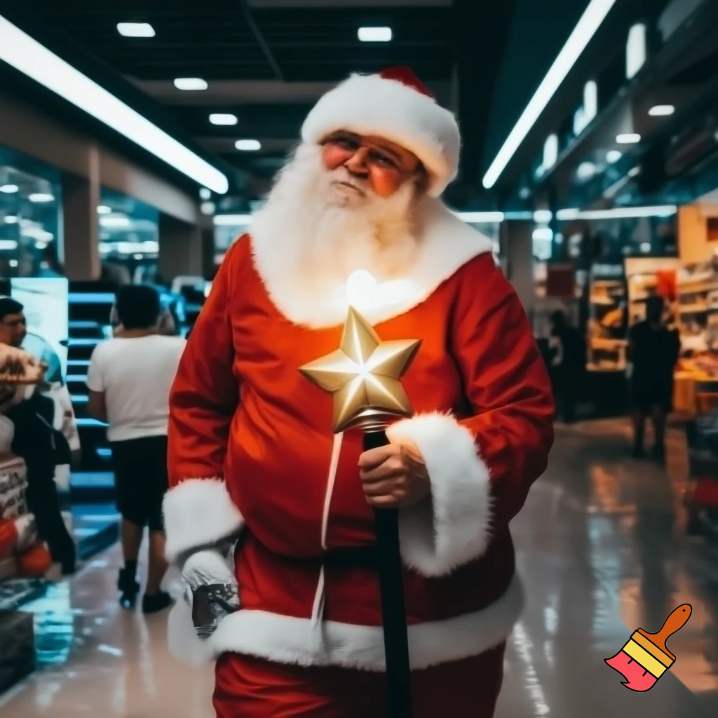 Santa Claus, Russia with a star walking stick real person in the shopping centre