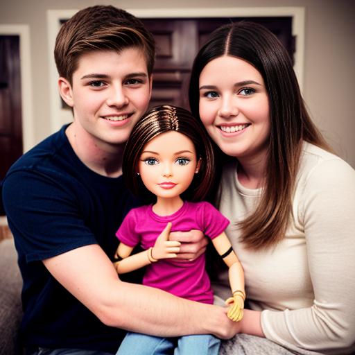 make a family photo of 3 with a 3 year old barbie and a 15 year old ken with there dad let me hug ken