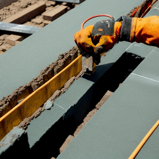 Reinforcement for a slab and bricklaying, African context with steel workers tying the rebar. High definition image