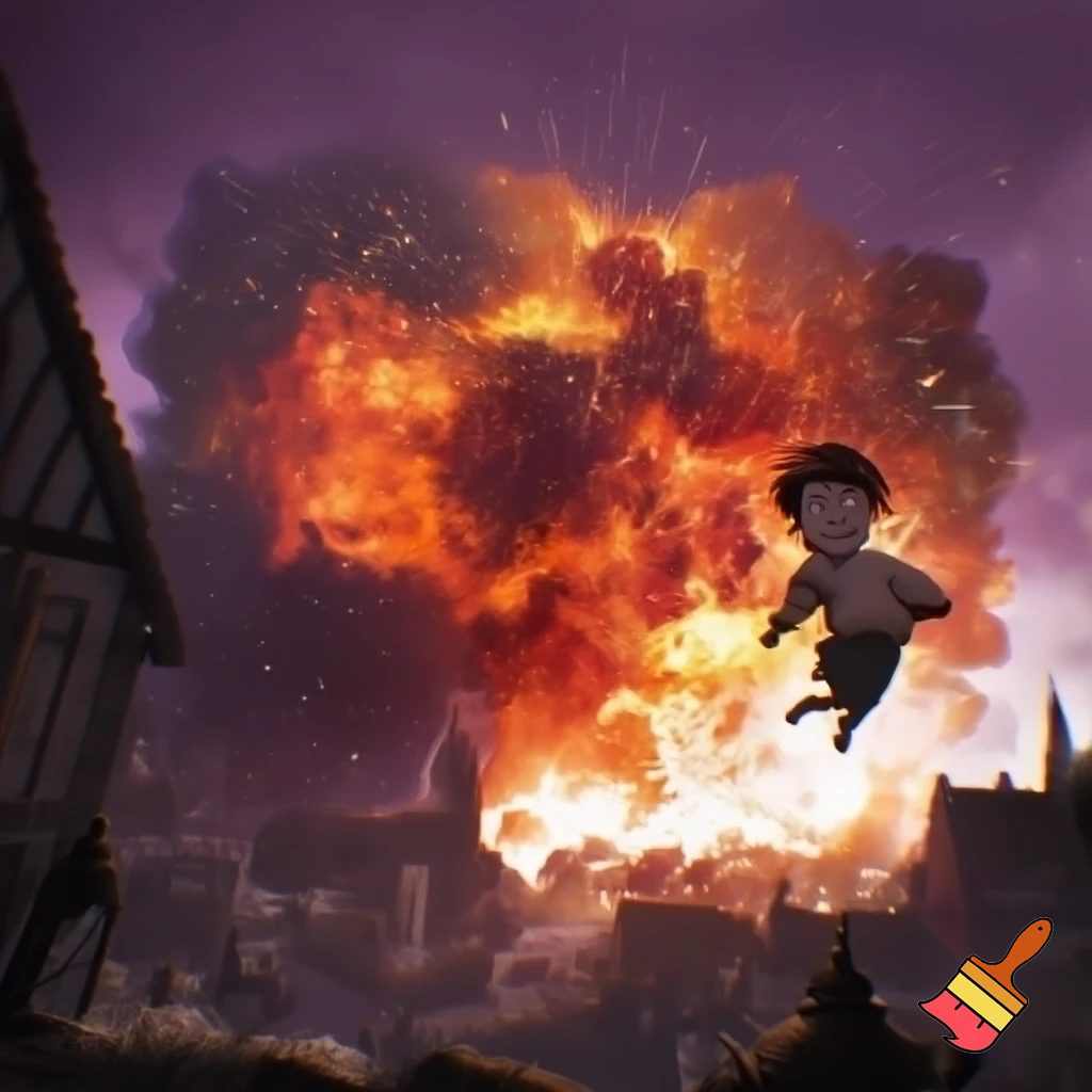 a boy running away from an explosion in germany