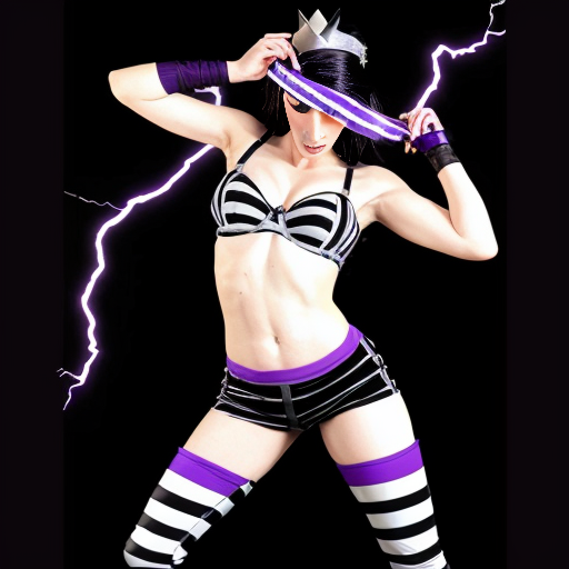 90's disney's 2d aladdin style comic dark blue background of panel 1 evil queen barefoot with purple and black striped harem pants and purple and black striped bra with both hand palms place together and hiding the bottom of her mouth with a purple and black striped veil wrapped around her arms. panel 2 she danced barefoot with purple and black striped harem pants and purple and black striped bra and purple and black striped veil covering her shoulders and arms and raising legs and bounced up and down her belly and which causes an electric discharge to form which transforms her purple and black striped veil from shoulders and arms into a bolt of lightning. Panel 3 which tye evil queen barefoot with purple and black striped harem pants and purple and black striped bra grabs the lightning bolt from her shoulders and arms with one hand. panel 4 then the evil queen barefoot with purple and black striped harem pants and purple and black striped bra rubs the lightning bolt on her butt with the lightning bolt against her butt and shook her hips left and right. panel 5 then as the evil queen barefoot with purple and black striped harem pants and purple and black striped bra still shook her butt left and right she turns and her butt is now facing the viewer while rubbing the lighting bolt with her.