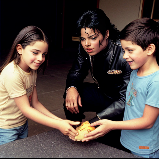 genreate a image of micheal jackson and esptein with kids
